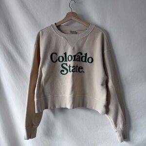 Colorado State Cropped Sweatshirt Medium Cream Ribbed Chicka-d